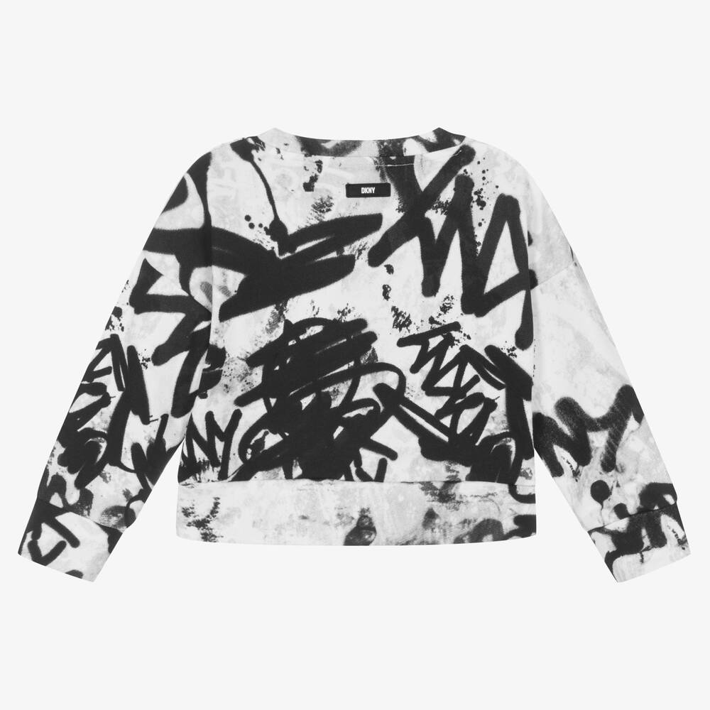 DKNY-Girls White Cotton Graffiti Sweatshirt | Childrensalon Outlet