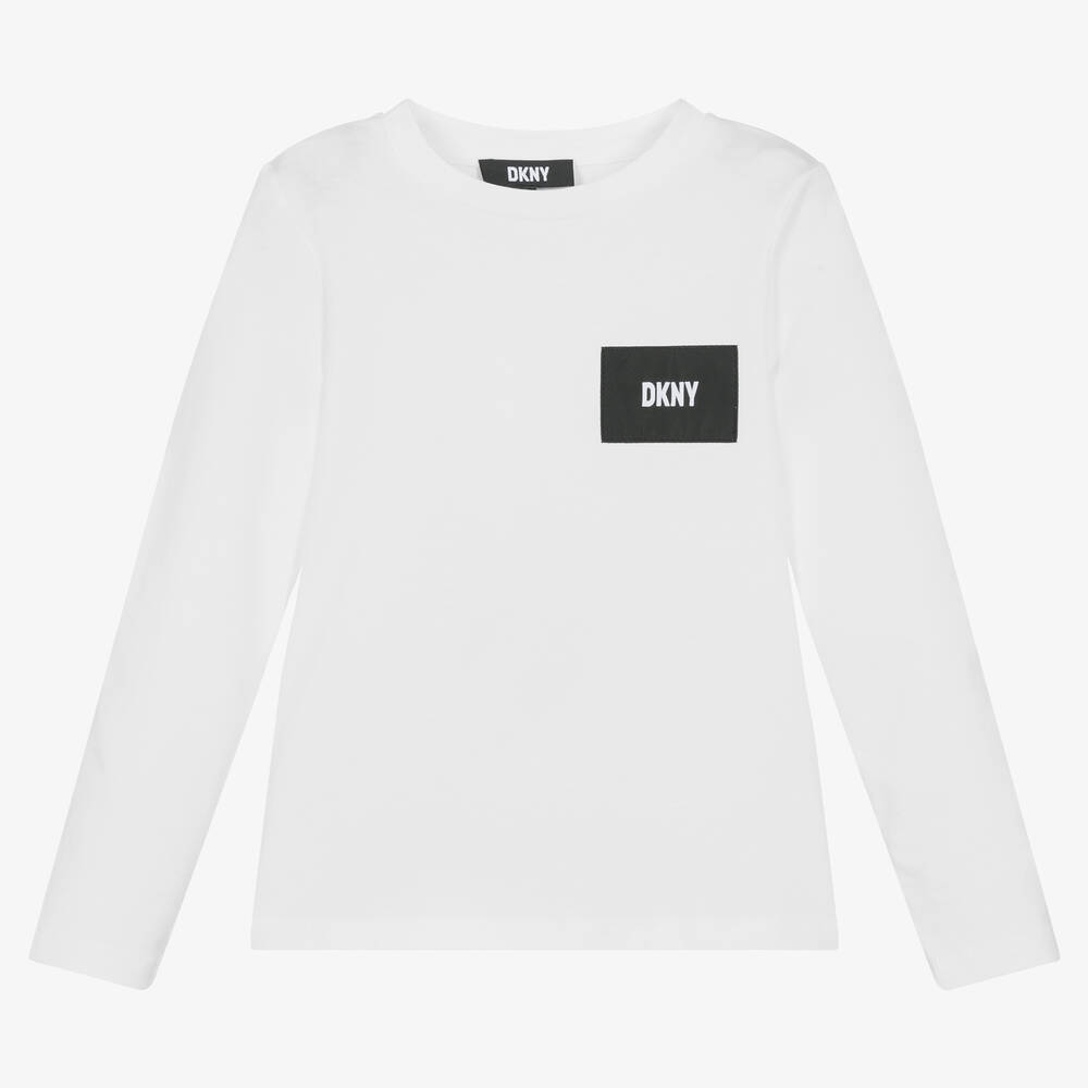 DKNY - Haut blanc en jersey de coton fille  | Childrensalon