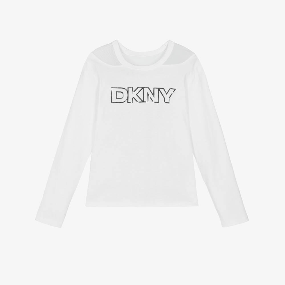 DKNY-تيشيرت قطن أبيض للبنات بشعار | Childrensalon Outlet