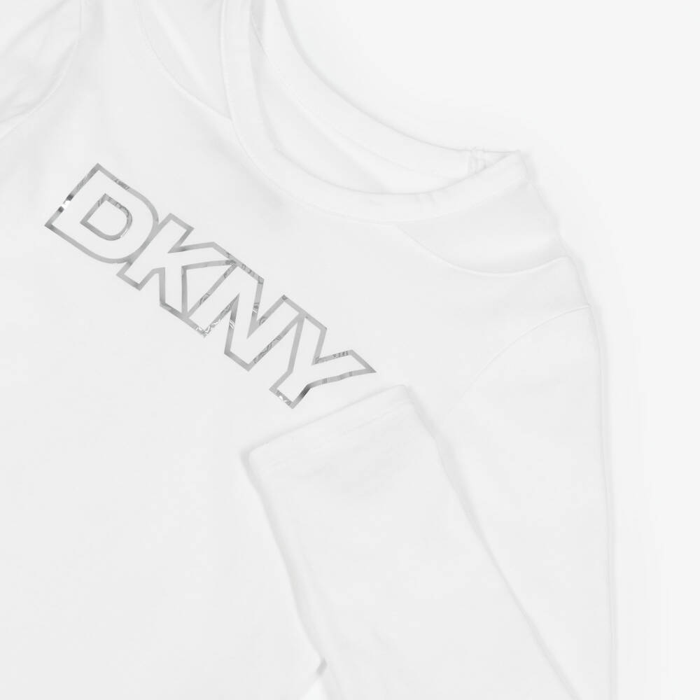 DKNY-تيشيرت قطن أبيض للبنات بشعار | Childrensalon Outlet