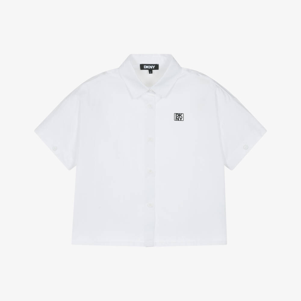 DKNY-Girls White Cotton Shirt with Detachable Sleeves | Childrensalon Outlet