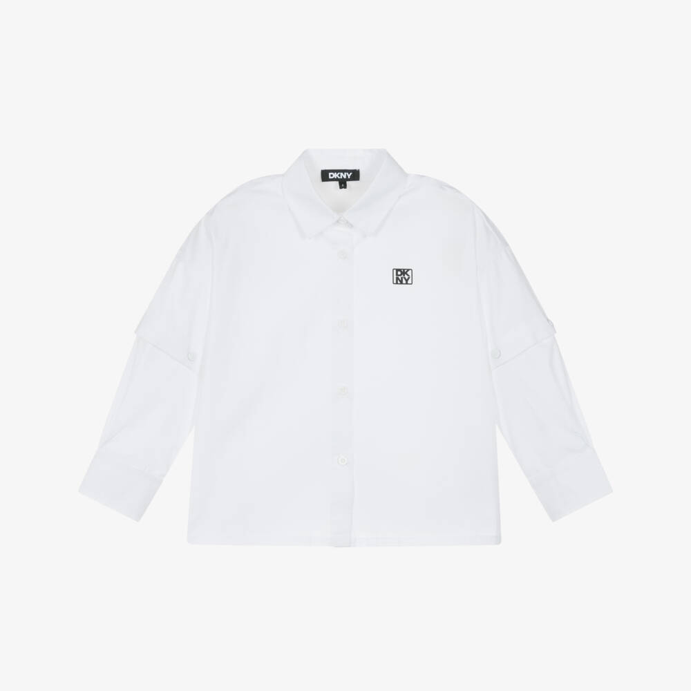 DKNY-Girls White Cotton Shirt with Detachable Sleeves | Childrensalon Outlet