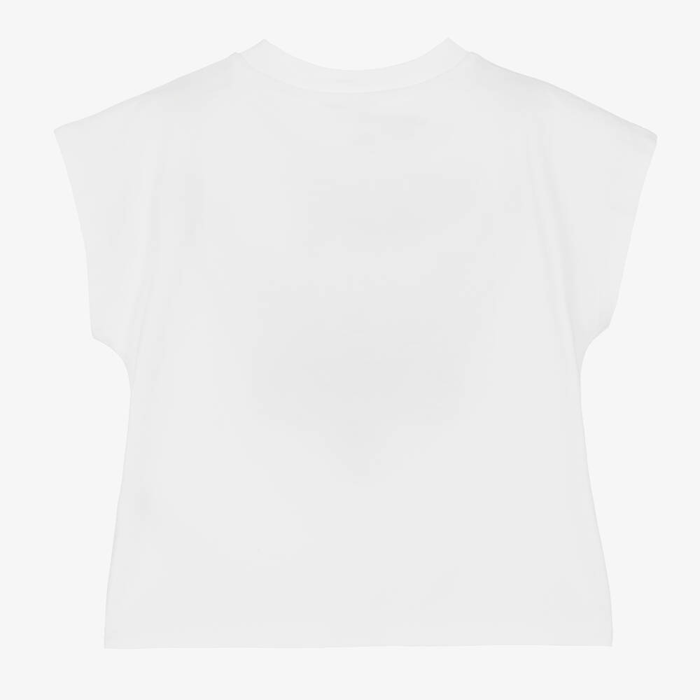 DKNY-Girls White Cotton Slogan T-Shirt | Childrensalon Outlet