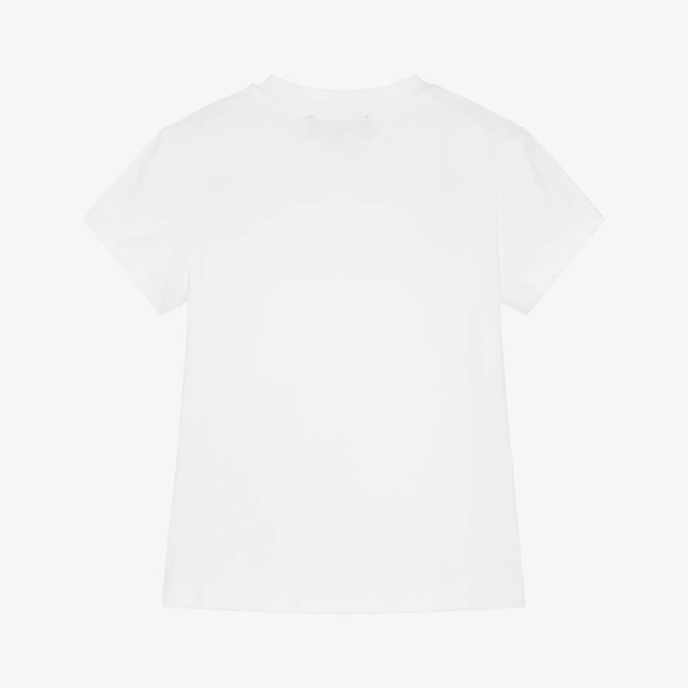 DKNY-Girls White Cotton T-Shirt with Silver Stud Logo | Childrensalon Outlet