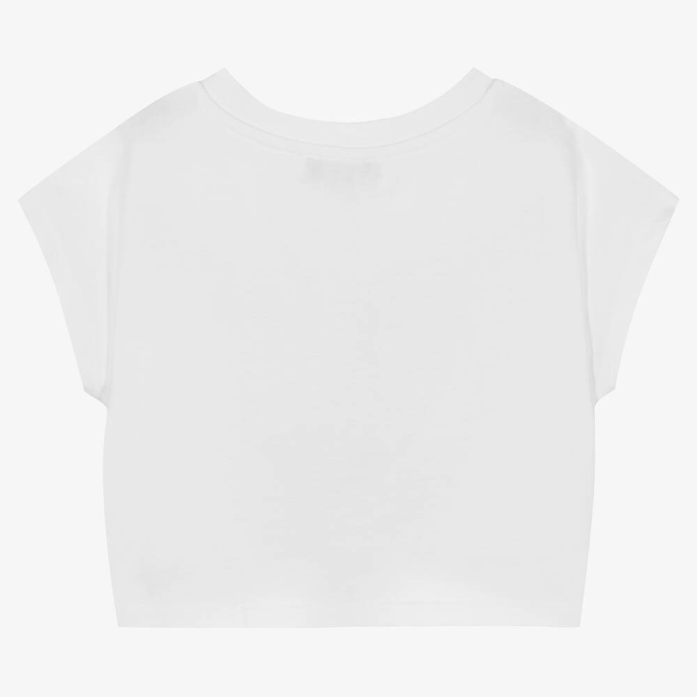 DKNY-Girls White Cropped Logo T-Shirt | Childrensalon Outlet