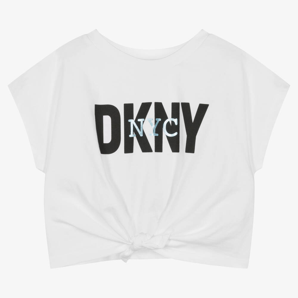 DKNY-Girls White Cropped Logo T-Shirt | Childrensalon Outlet
