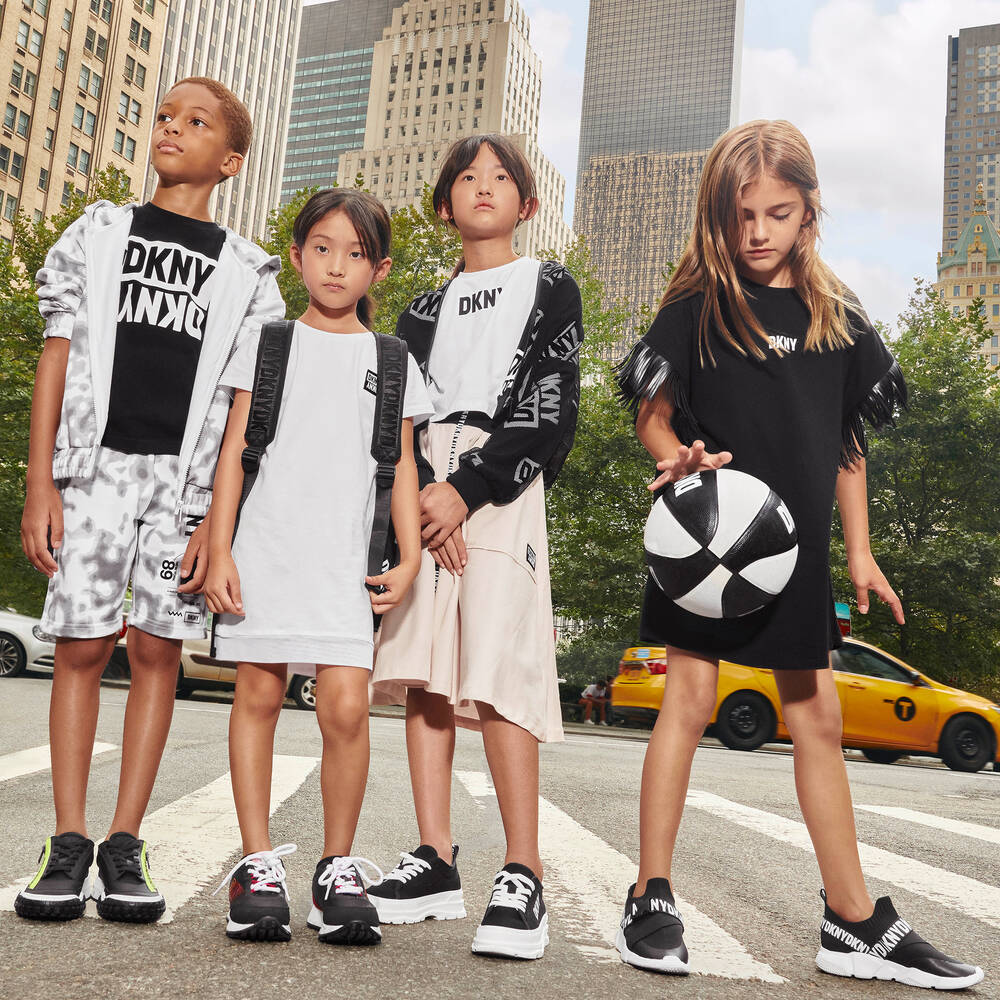DKNY-Girls White Cropped Logo T-Shirt | Childrensalon Outlet