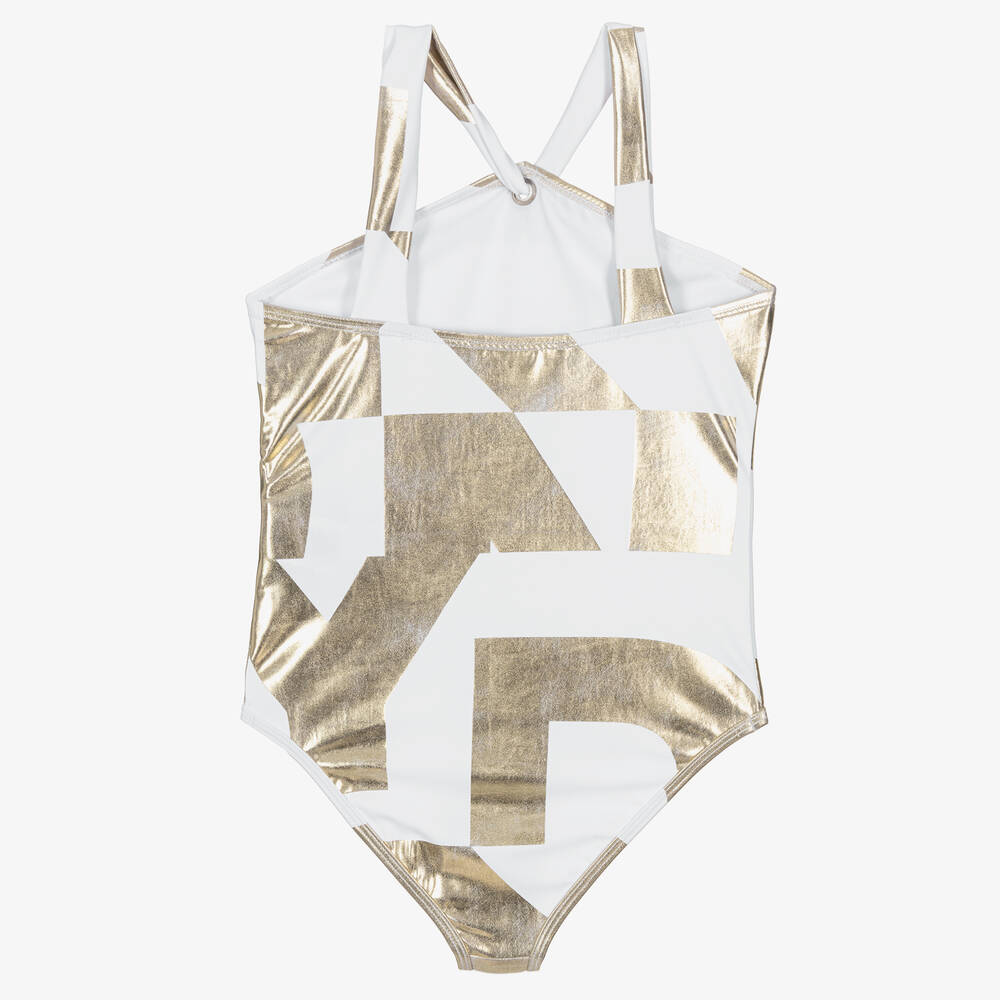 DKNY-Girls White & Gold Swimsuit | Childrensalon Outlet