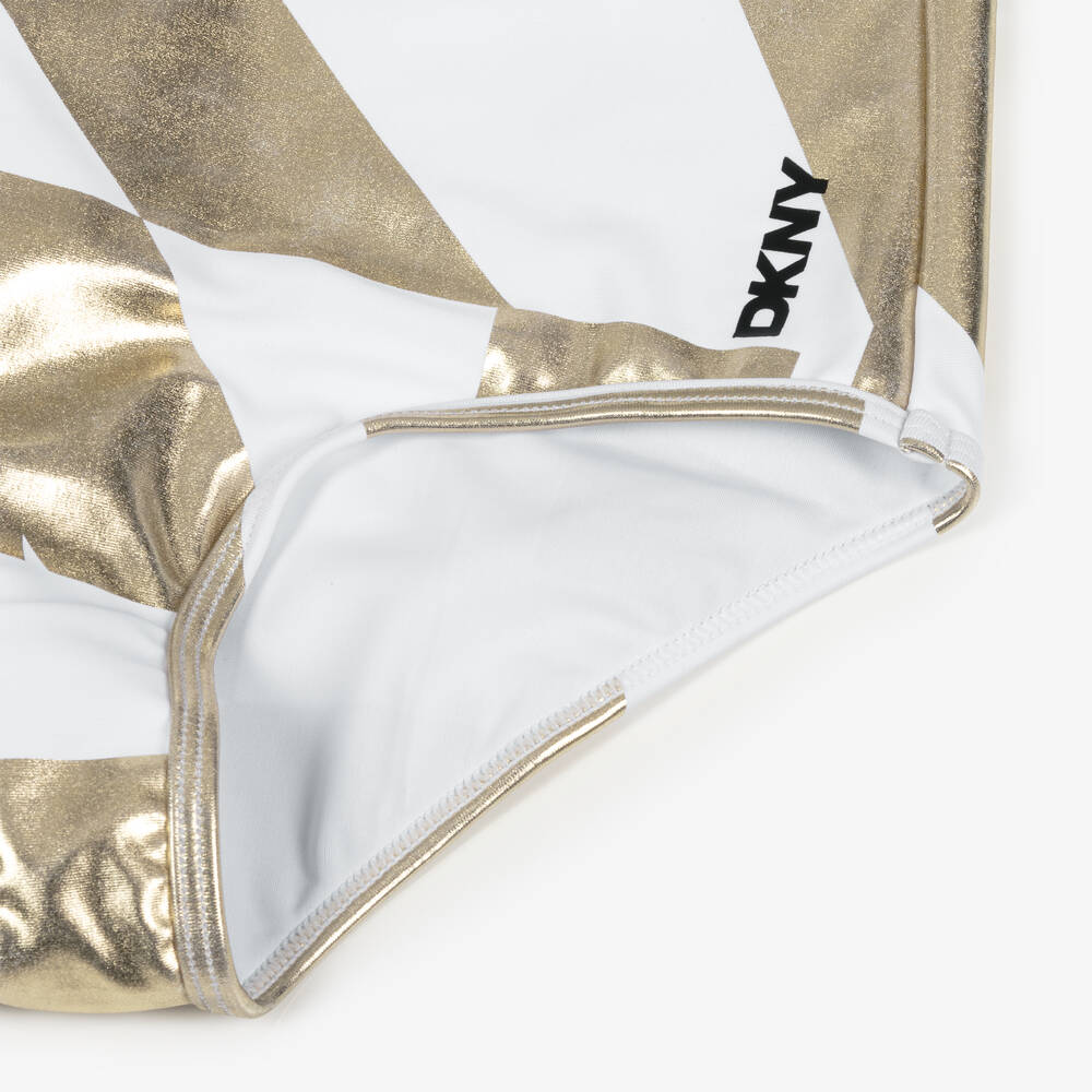 DKNY-Girls White & Gold Swimsuit | Childrensalon Outlet