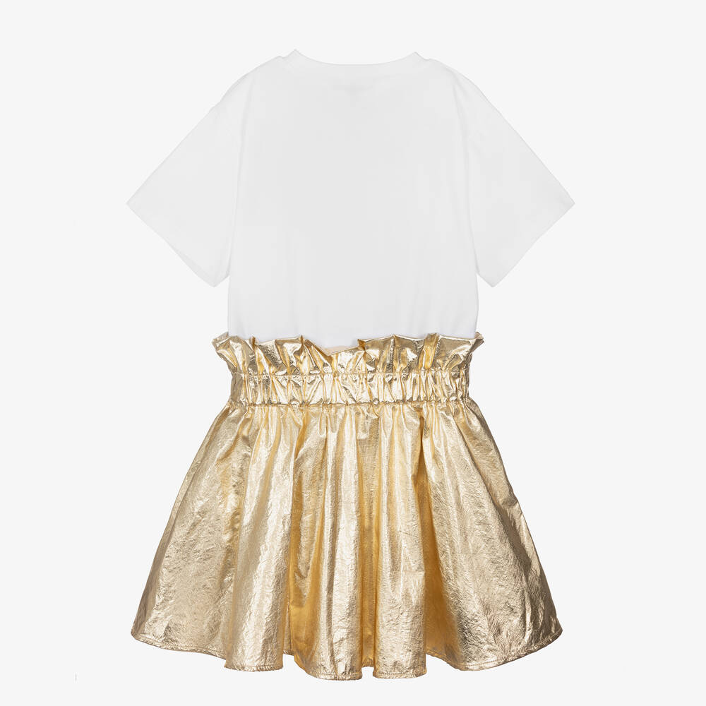 DKNY-Girls White & Gold T-Shirt Dress | Childrensalon Outlet