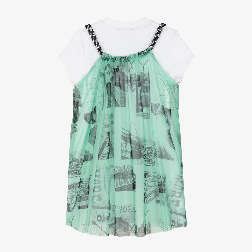 DKNY-Girls White & Green 2-in-1 Dress | Childrensalon Outlet