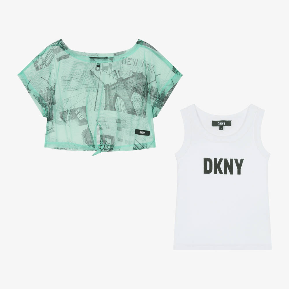 DKNY-Girls White & Green 2-in-1 Top | Childrensalon Outlet