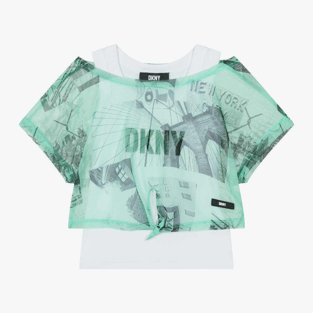 DKNY-Girls White & Green 2-in-1 Top | Childrensalon Outlet