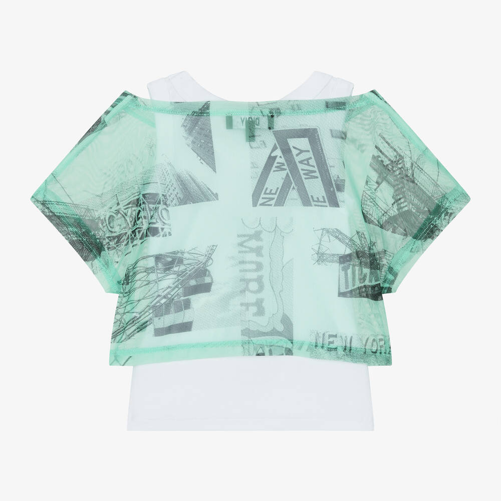 DKNY-Girls White & Green 2-in-1 Top | Childrensalon Outlet