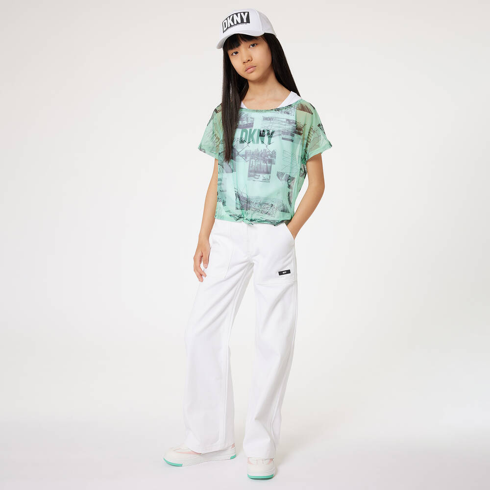 DKNY-Girls White & Green 2-in-1 Top | Childrensalon Outlet