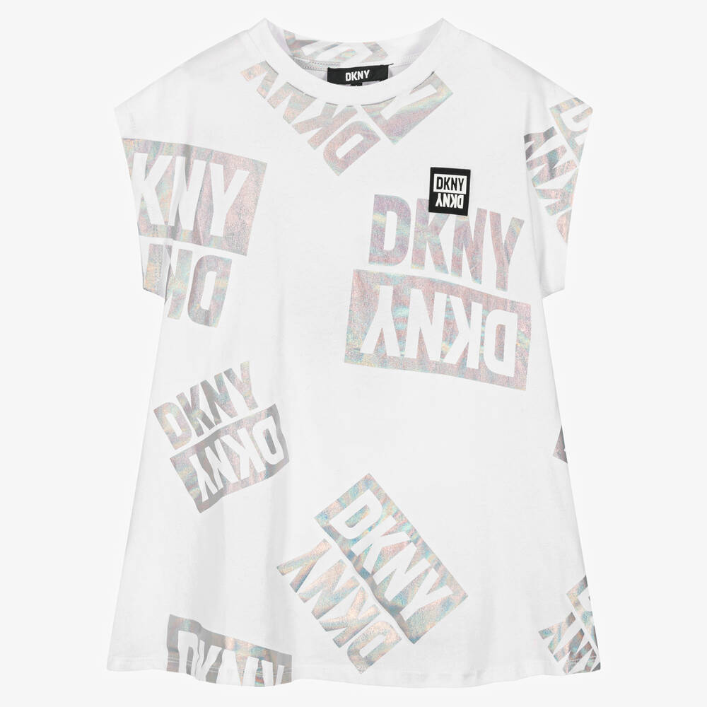 DKNY - فستان قطن لون أبيض | Childrensalon