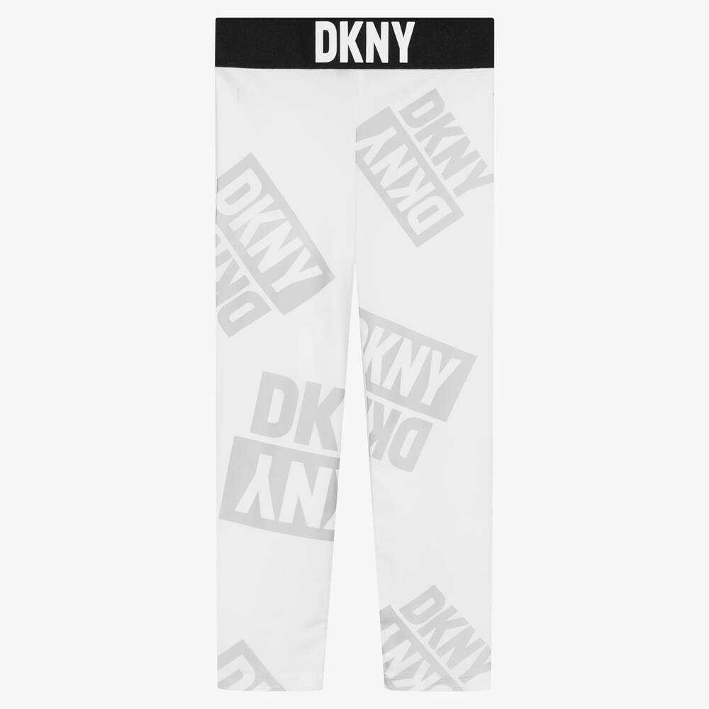 DKNY - Girls White Iridescent Logo Leggings | Childrensalon
