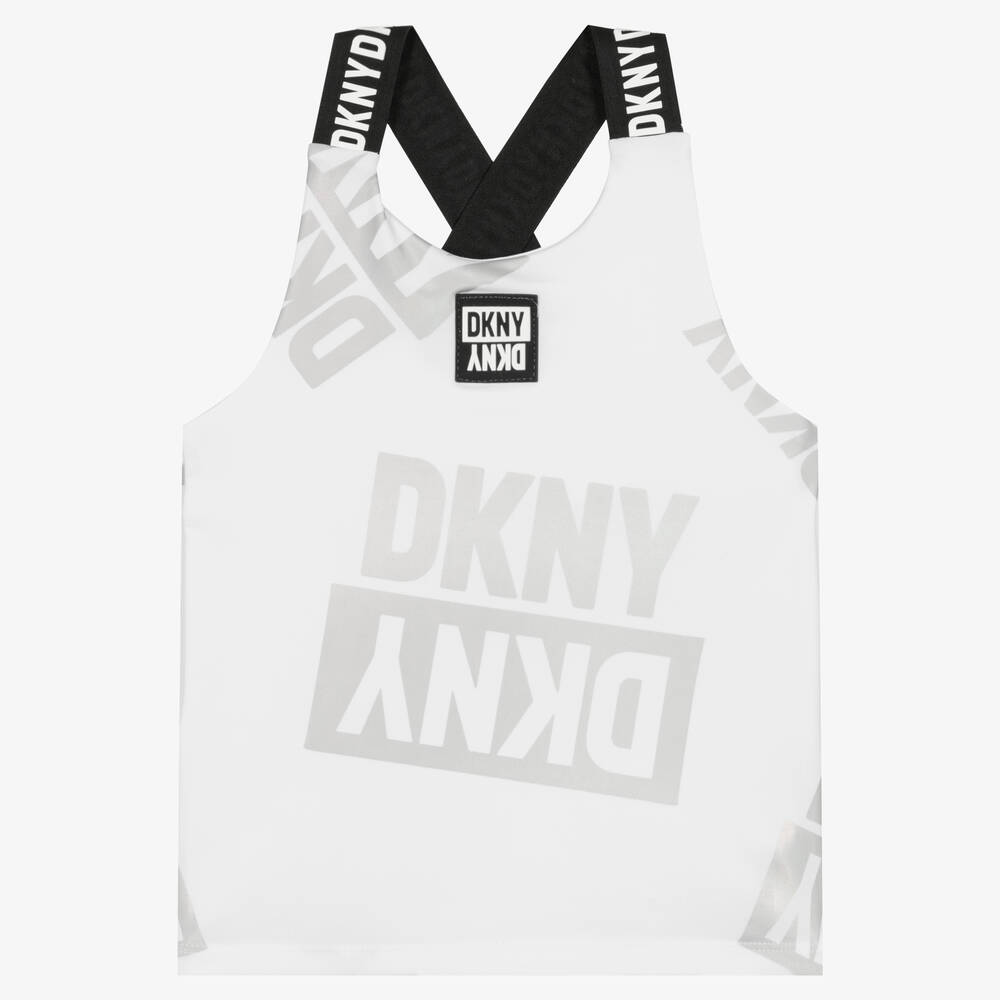 DKNY - Girls White Iridescent Logo Sports Top | Childrensalon