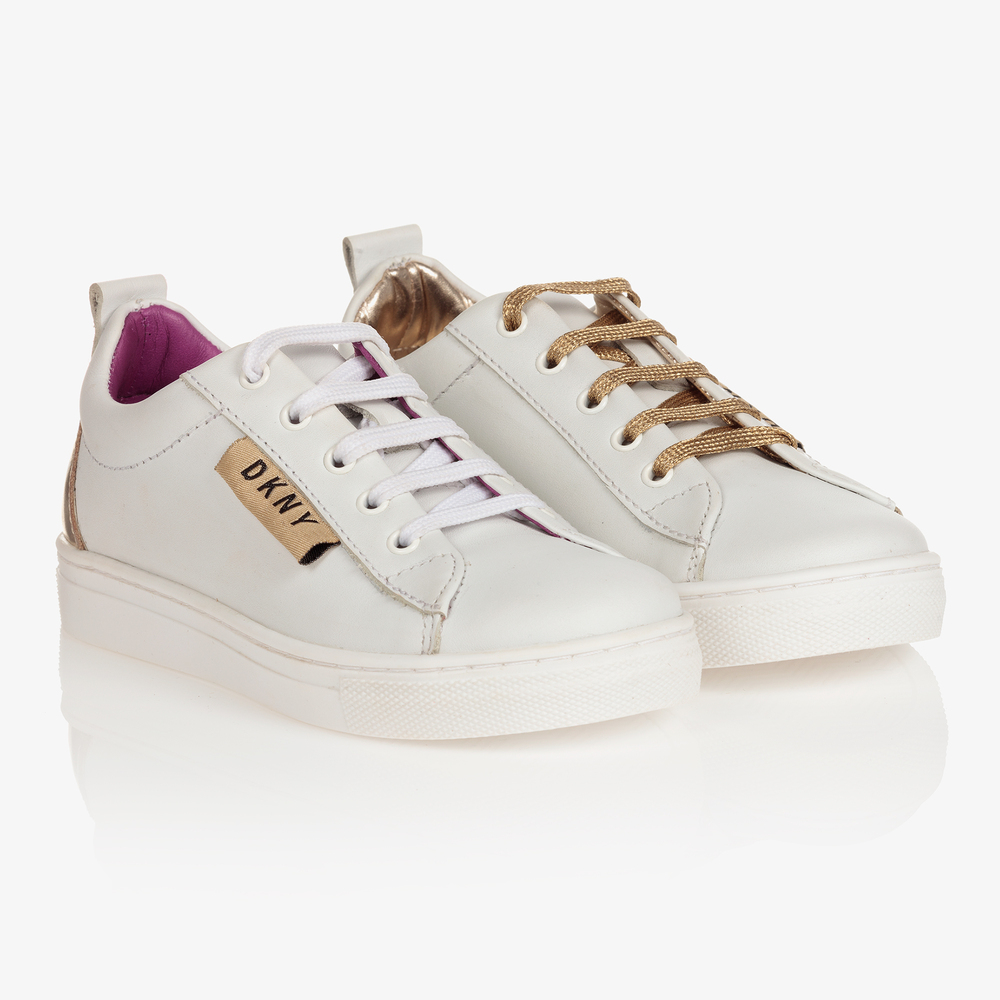 DKNY - Baskets blanches en cuir Fille | Childrensalon