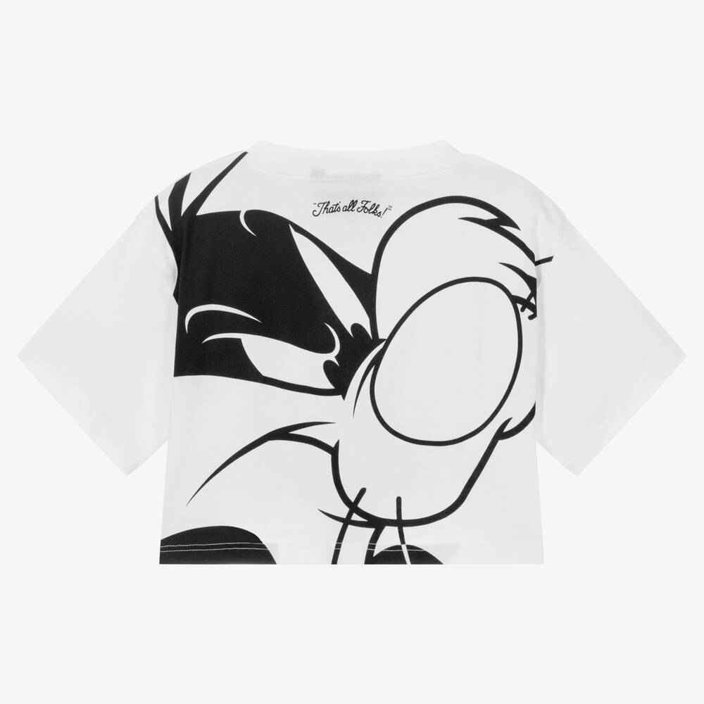 DKNY-Girls White Looney Tunes Cropped T-Shirt | Childrensalon Outlet