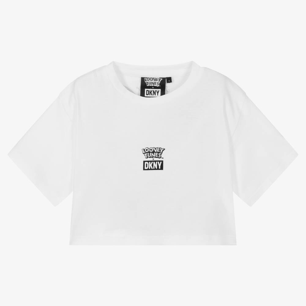 DKNY - Girls White Looney Tunes Cropped T-Shirt | Childrensalon