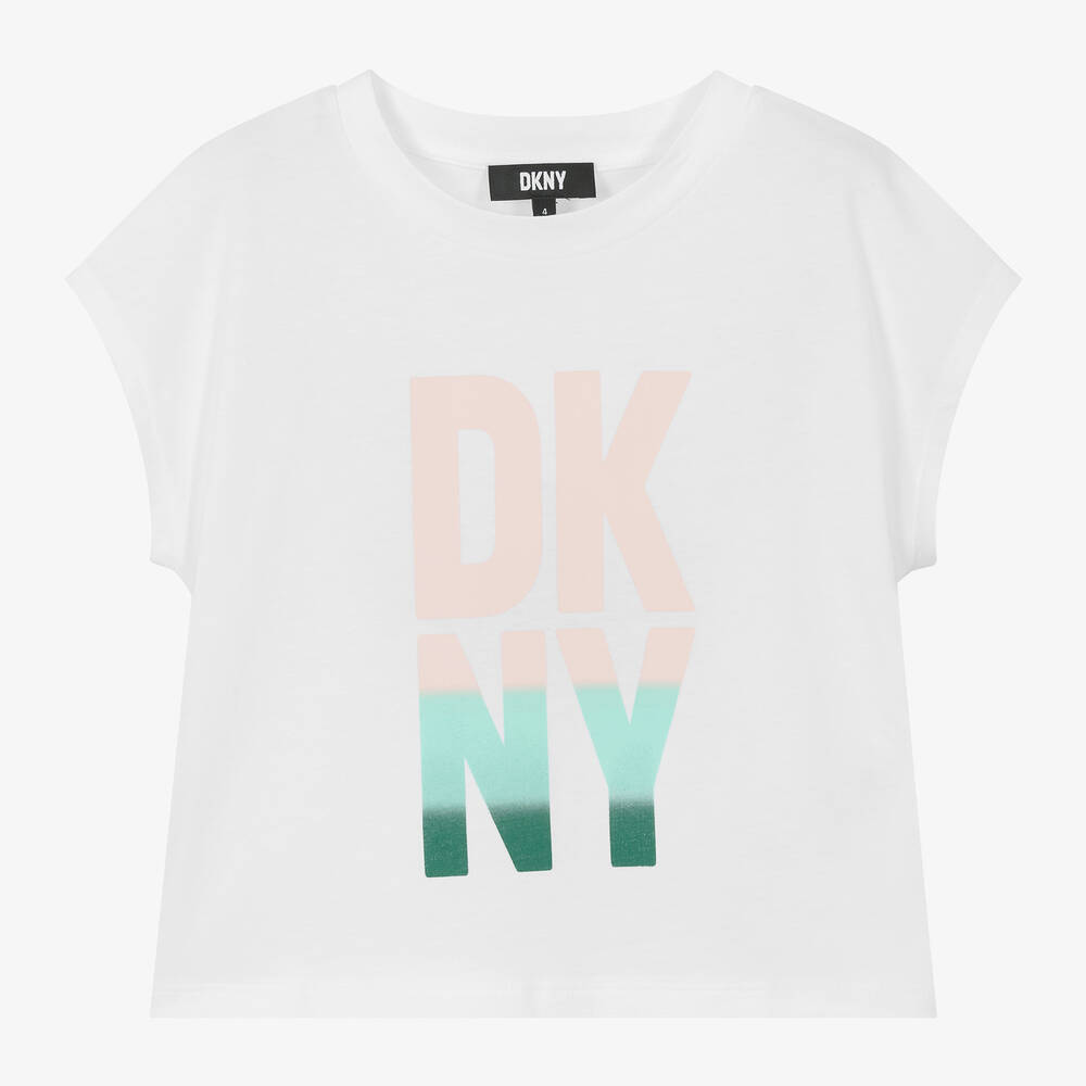 DKNY-Girls White Organic Cotton T-Shirt | Childrensalon Outlet