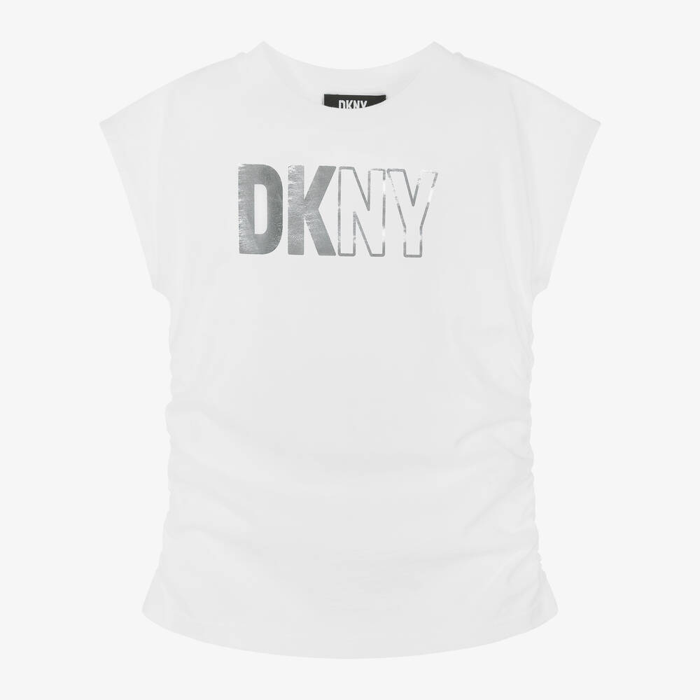 DKNY-Girls White Organic Cotton T-Shirt | Childrensalon Outlet
