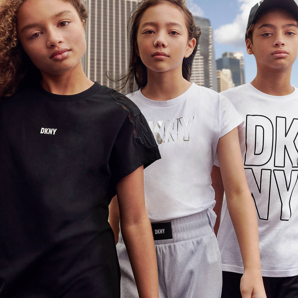 DKNY-Girls White Organic Cotton T-Shirt | Childrensalon Outlet