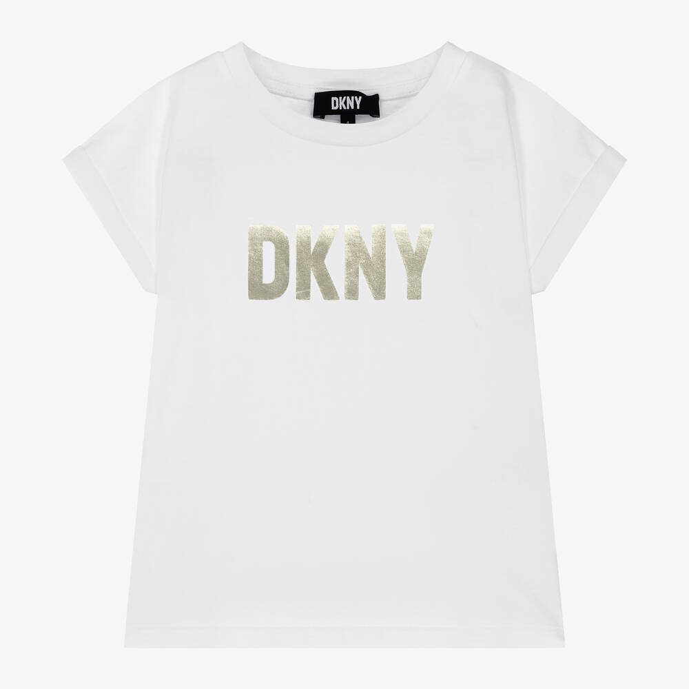 DKNY-تيشيرت قطن عضوي لون أبيض للبنات | Childrensalon Outlet