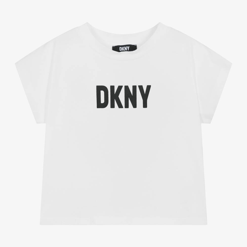 DKNY-Girls White Organic Cotton T-Shirt | Childrensalon Outlet