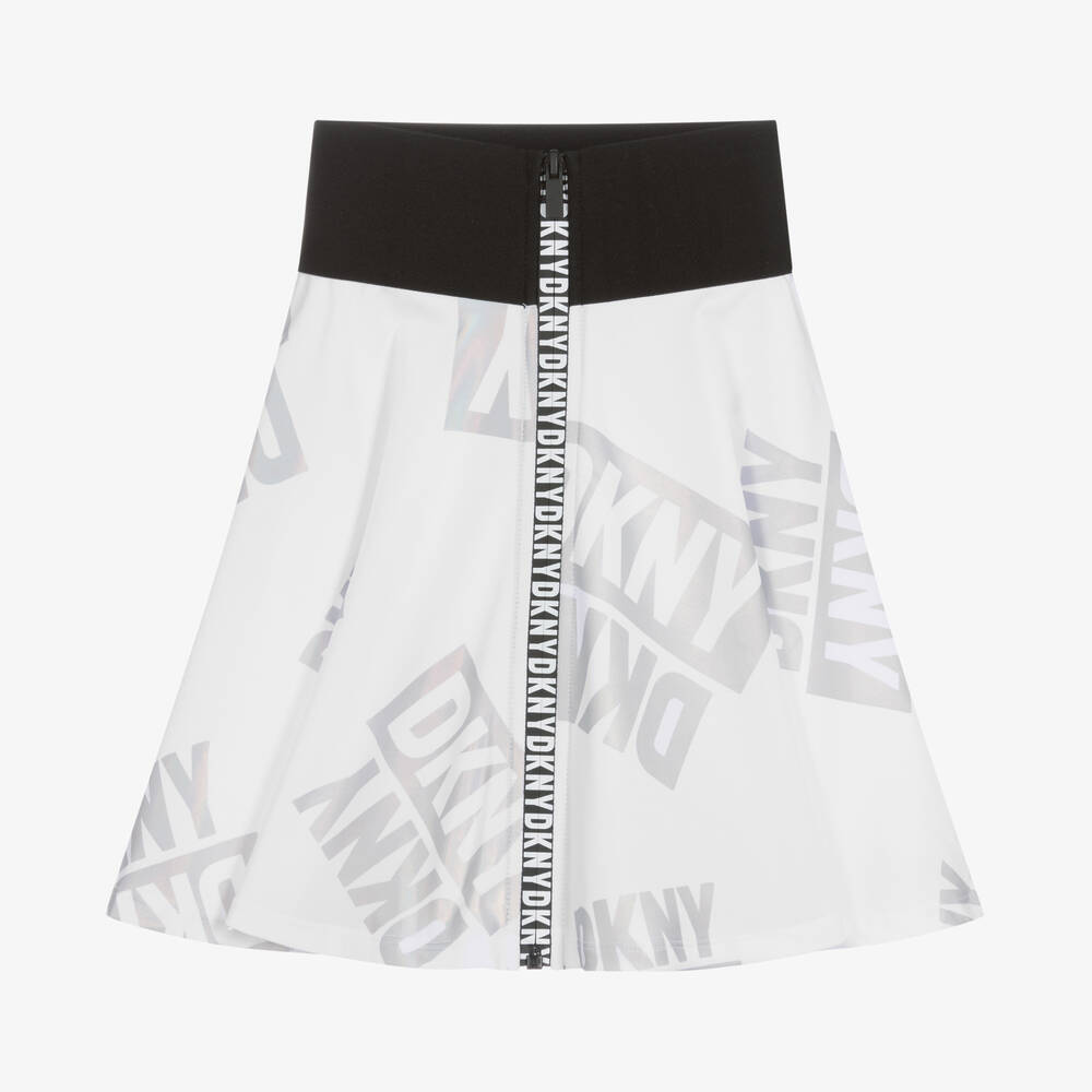 DKNY - Girls White & Silver Logo Skirt | Childrensalon