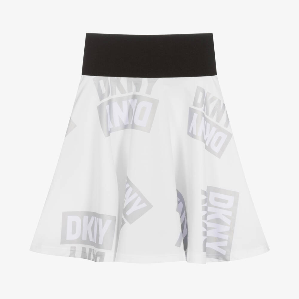 DKNY-Girls White & Silver Logo Skirt | Childrensalon Outlet