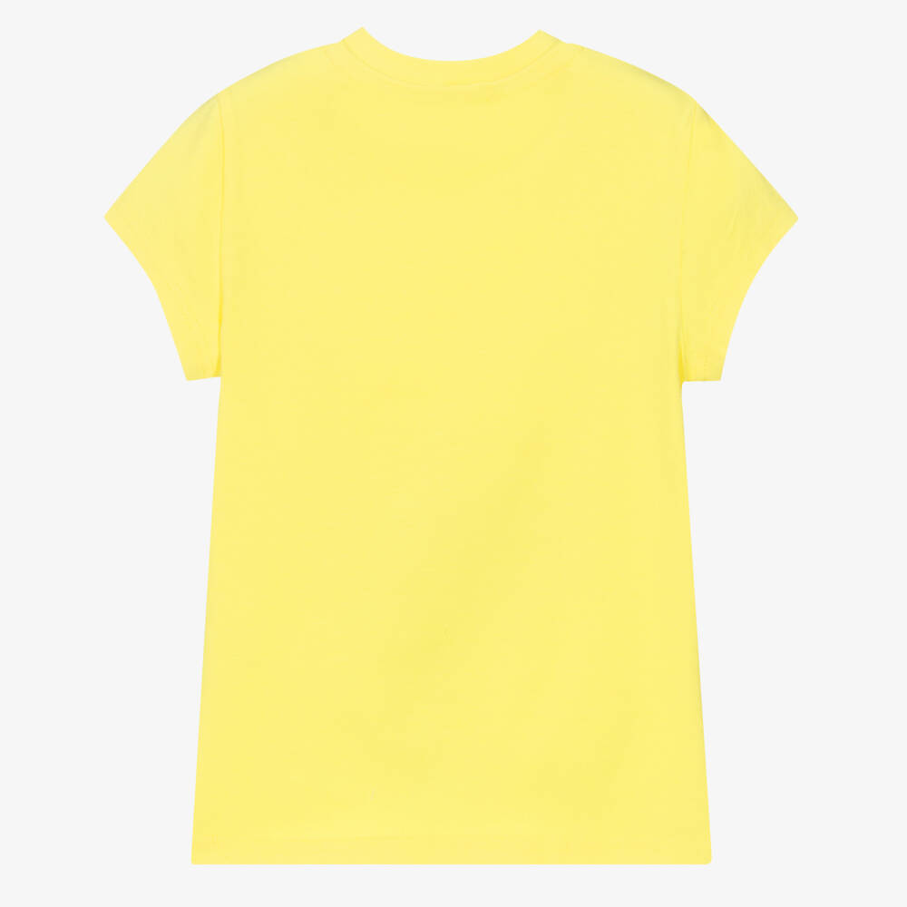 DKNY-Girls Yellow Cotton Logo T-Shirt | Childrensalon Outlet