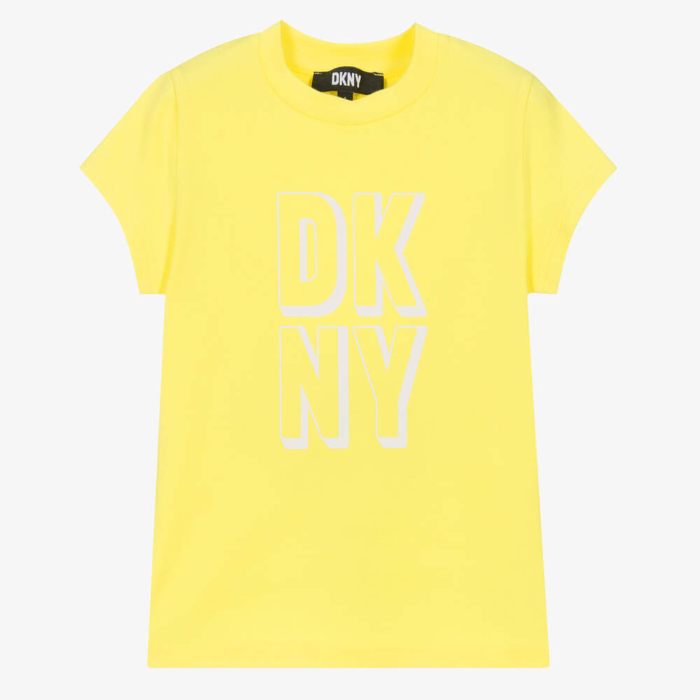 DKNY - Girls Yellow Cotton Logo T-Shirt | Childrensalon