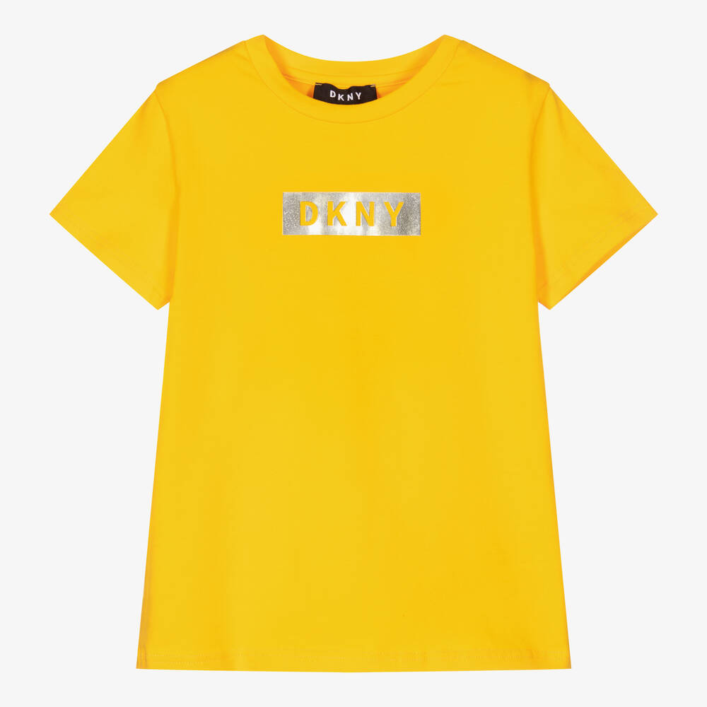 DKNY - Girls Yellow Cotton T-Shirt | Childrensalon