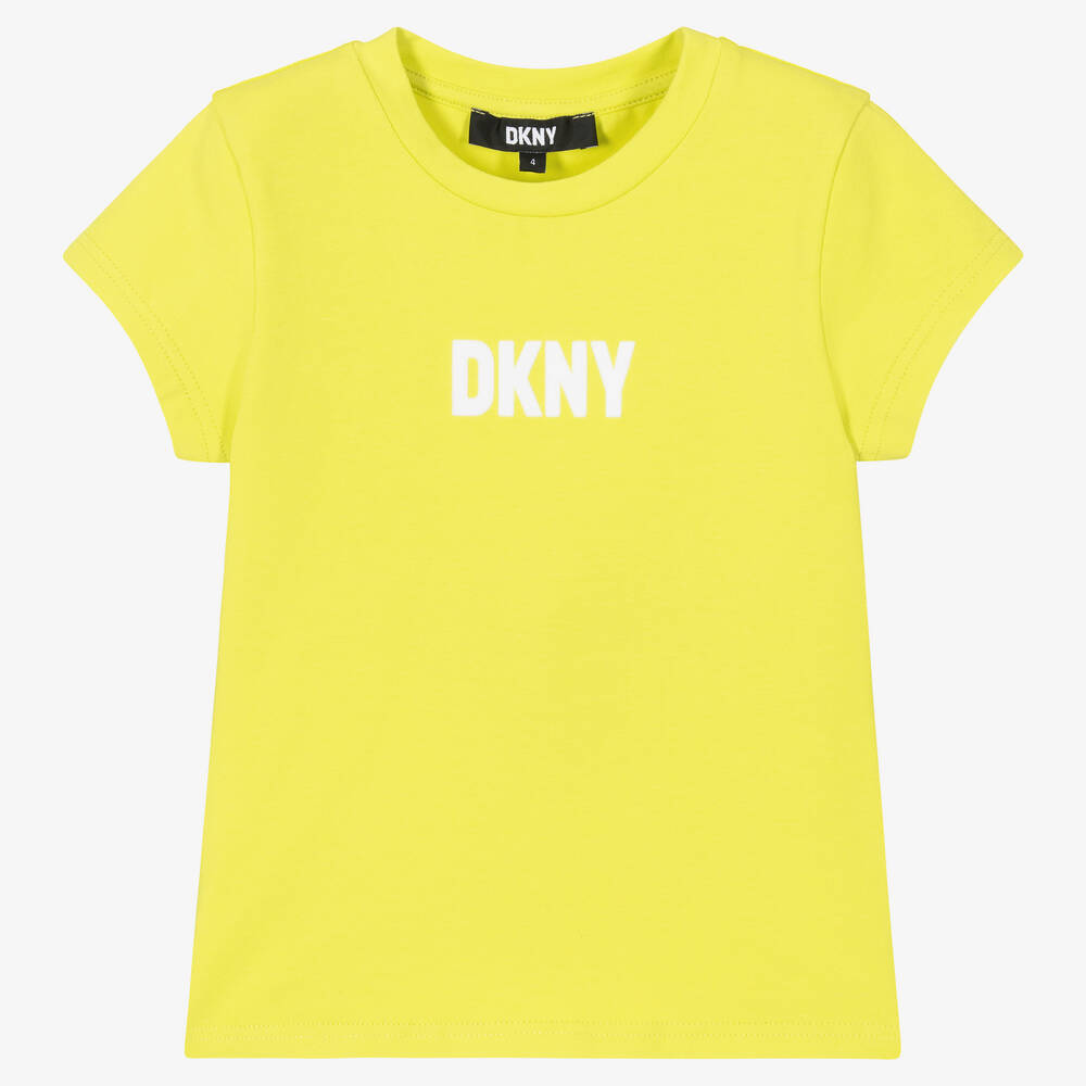 DKNY - تيشيرت قطن جيرسي عضوي لون أصفر للبنات | Childrensalon