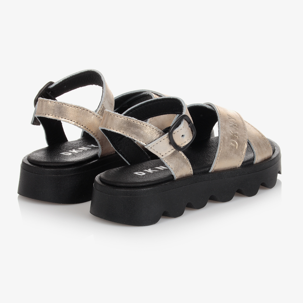 DKNY Gold Leather Logo Sandals