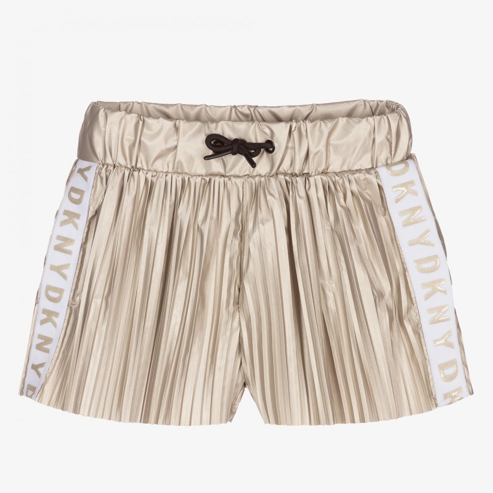 DKNY - Gold Pleated Logo Shorts | Childrensalon