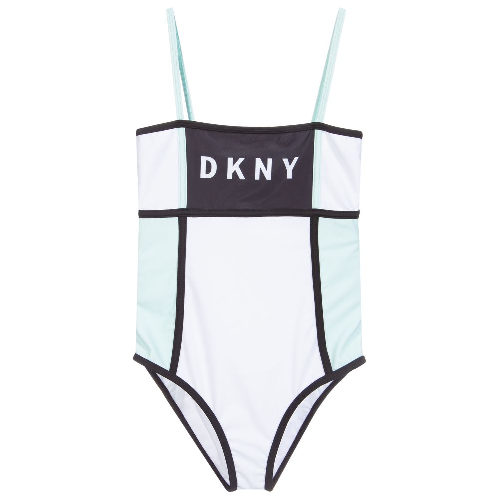 DKNY - مايو لون أبيض، أسود وأخضر فاتح للبنات | Childrensalon