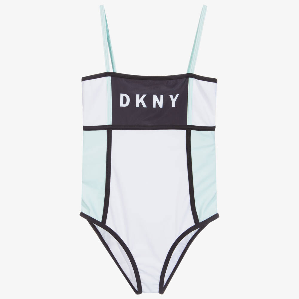 DKNY-مايو لون أبيض، أسود وأخضر فاتح للبنات | Childrensalon Outlet