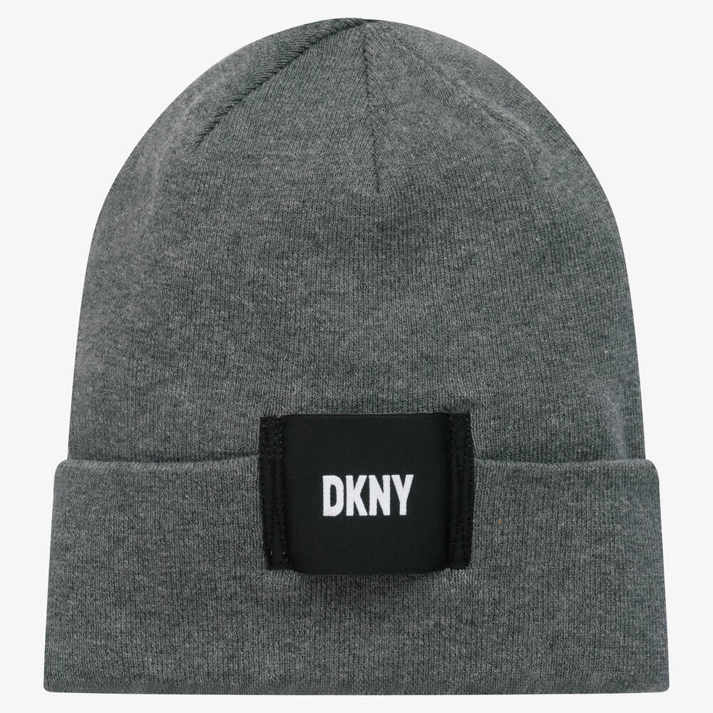 DKNY-Серая шапка-бини с черным логотипом | Childrensalon Outlet