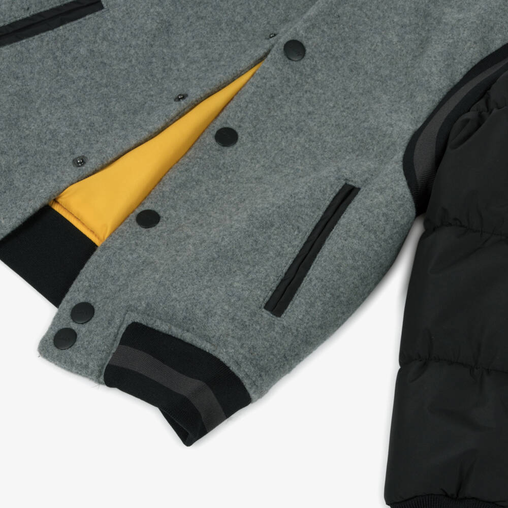 DKNY-جاكيت بأكمام منفوخة باللون الرمادي والأسود | Childrensalon Outlet