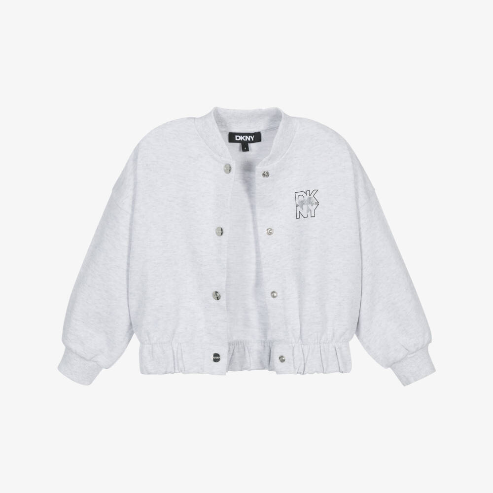 DKNY-Серый хлопковый вязаный бомбер для девочек | Childrensalon Outlet