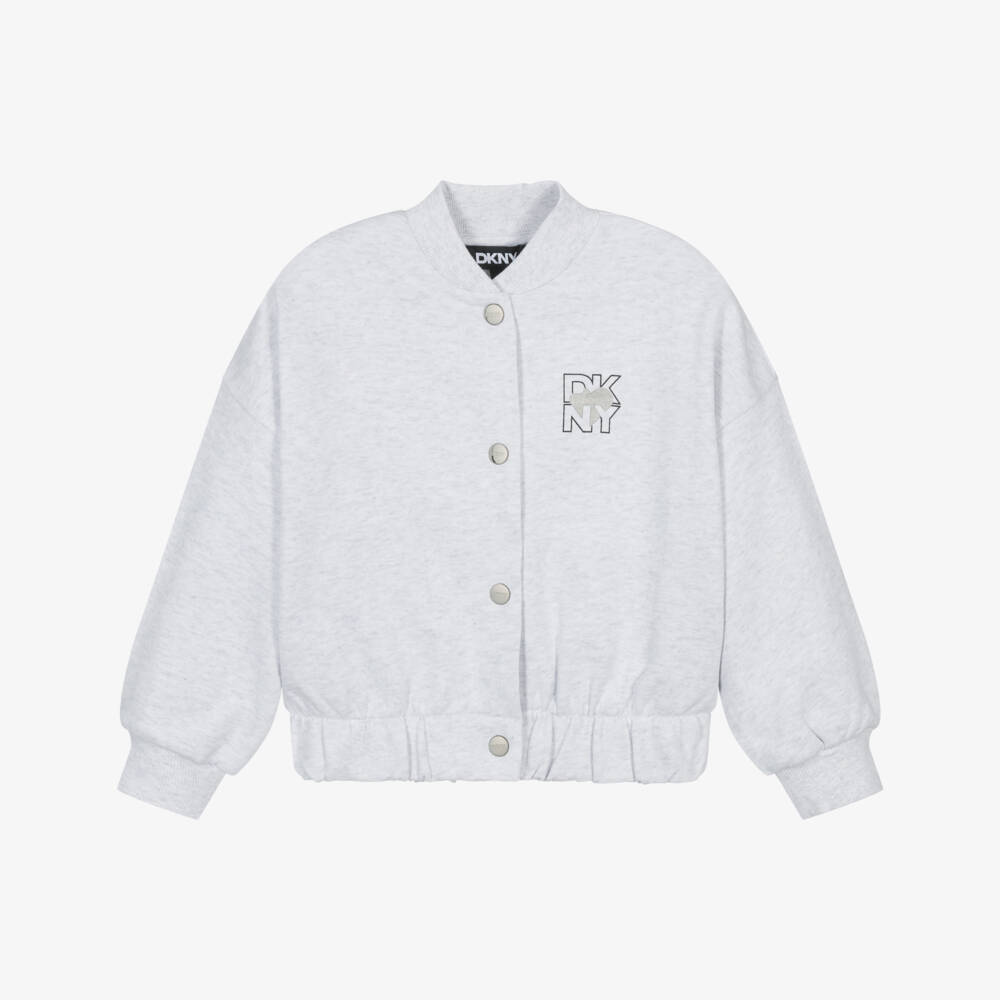 DKNY-Grey Cotton Knit Bomber for Girls | Childrensalon Outlet