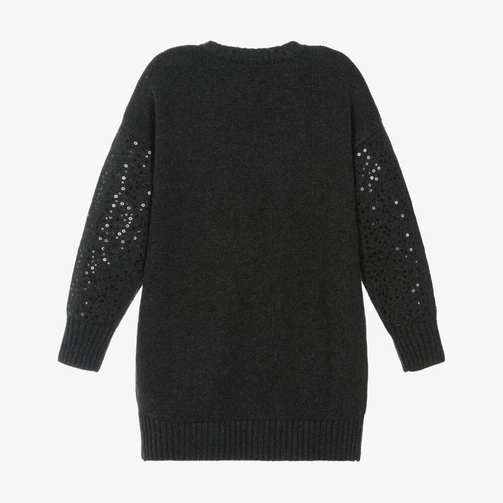 DKNY-Grey Knitted Arm Sequin Sleeve Dress | Childrensalon Outlet