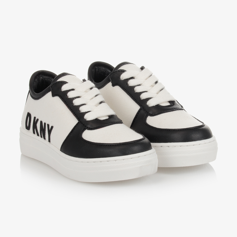 DKNY - Ivory & Black Logo Trainers | Childrensalon