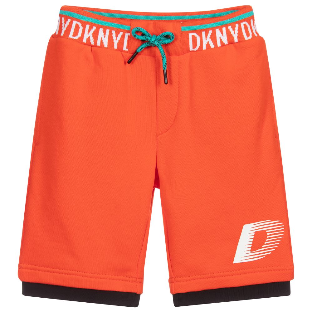 DKNY - شورت قطن لون  برتقالي و أسود للأولاد | Childrensalon