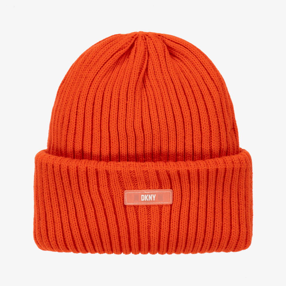 DKNY-Orange Embroidered Knitted Beanie  | Childrensalon Outlet