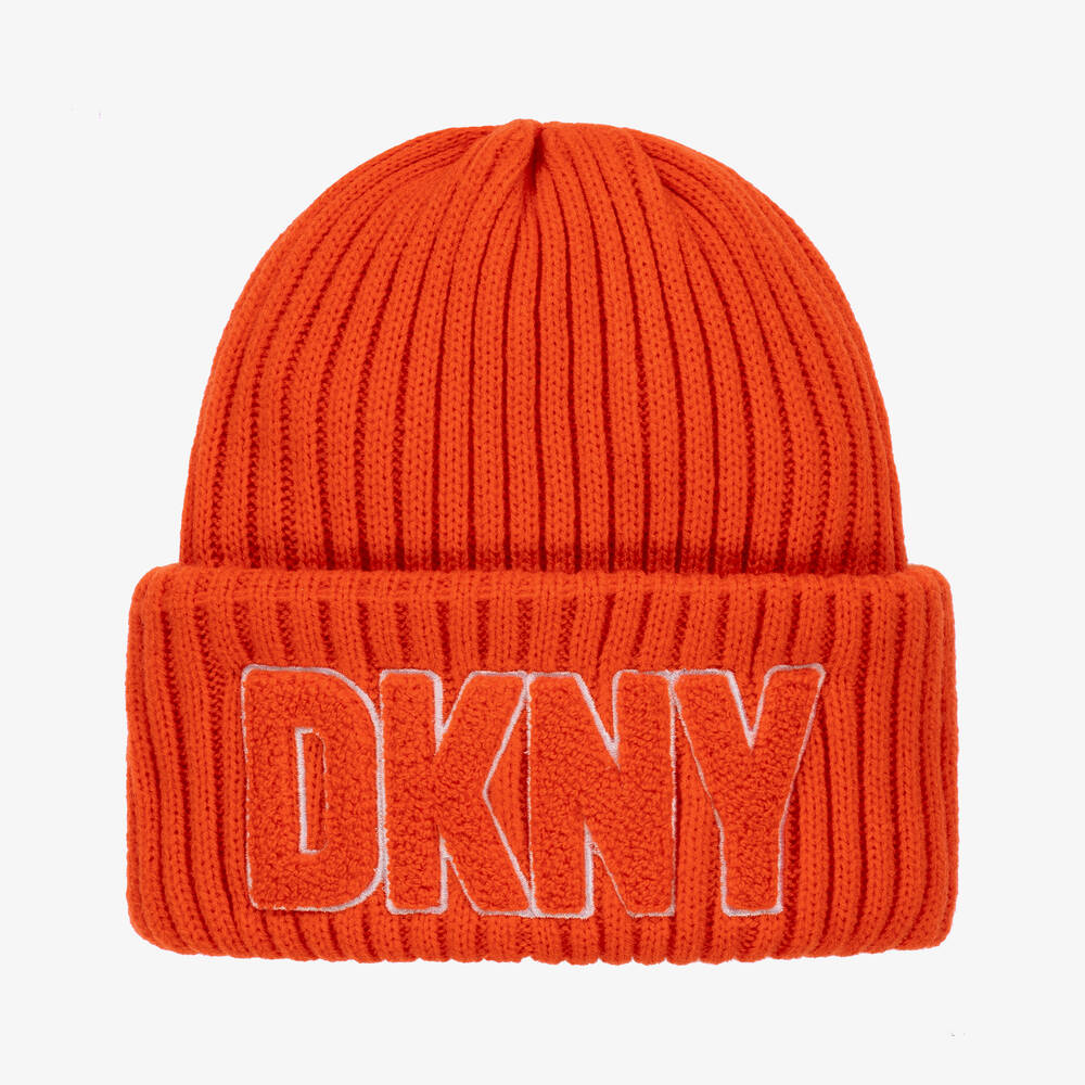 DKNY - Orange Strick-Beanie mit Stickerei  | Childrensalon