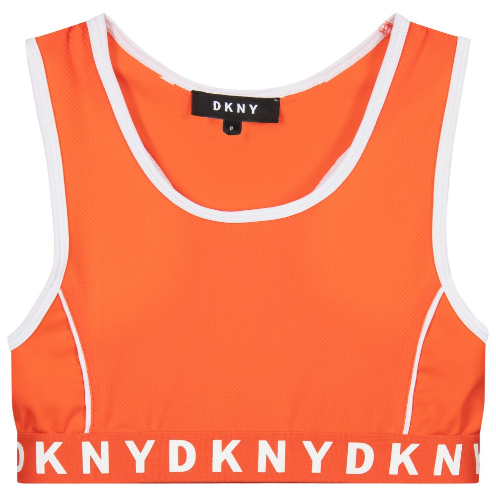 DKNY - توب رياضة كروب لون برتقالي وأبيض للبنات | Childrensalon